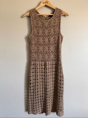 Vintage Brown Crochet Midi Dress